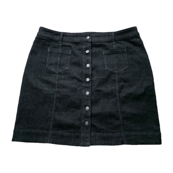 Chaps Denim Skirt Womens 20W Black Button Front Pockets Stretch Grunge Plus Size - Picture 1 of 15